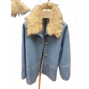NEW MYONG LIM women's jean jacket with fur collar in blue